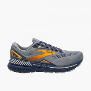 Men Brooks Adrenaline GTS 23 Running Shoes Grey / Blue / Orange | NDPO94103