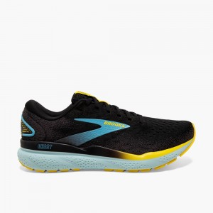 Men Brooks Ghost 16 Road Running Shoes Black / Blue | XMVR92063