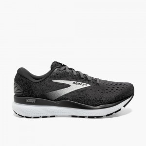 Men Brooks Ghost 16 Walking Shoes Black / Grey / White | FAST09461