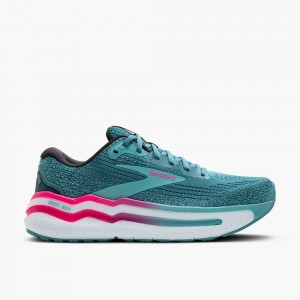 Men Brooks Ghost Max 2 Road Running Shoes Blue / Pink / Light Turquoise | KMLC26943