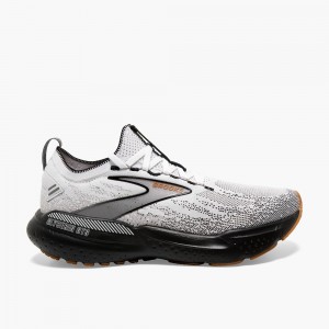 Men Brooks Glycerin StealthFit GTS 21 Road Running Shoes White / Grey / Black | DOLZ62381