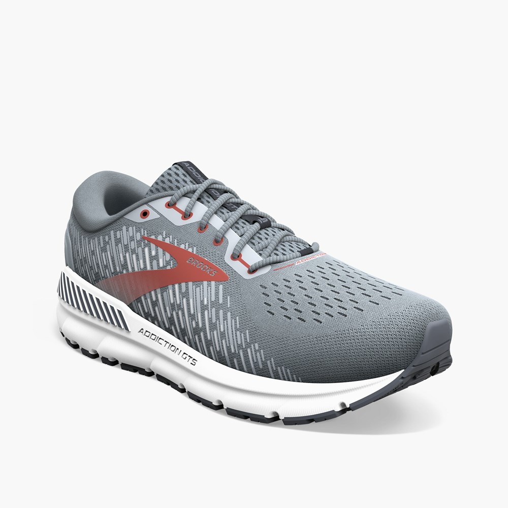 Men Brooks Addiction 15 Running Shoes Grey / Red | MWVX64530