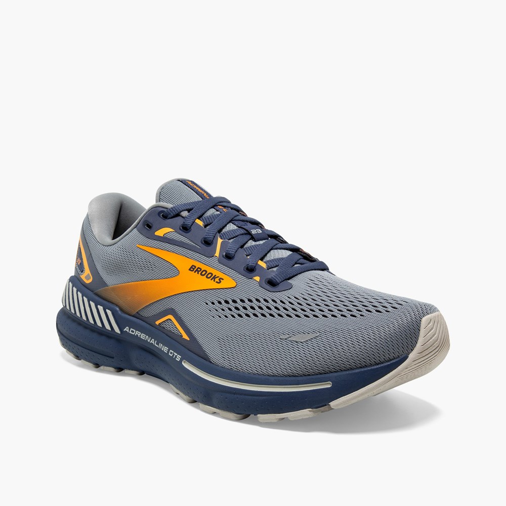 Men Brooks Adrenaline GTS 23 Running Shoes Grey / Blue / Orange | NDPO94103