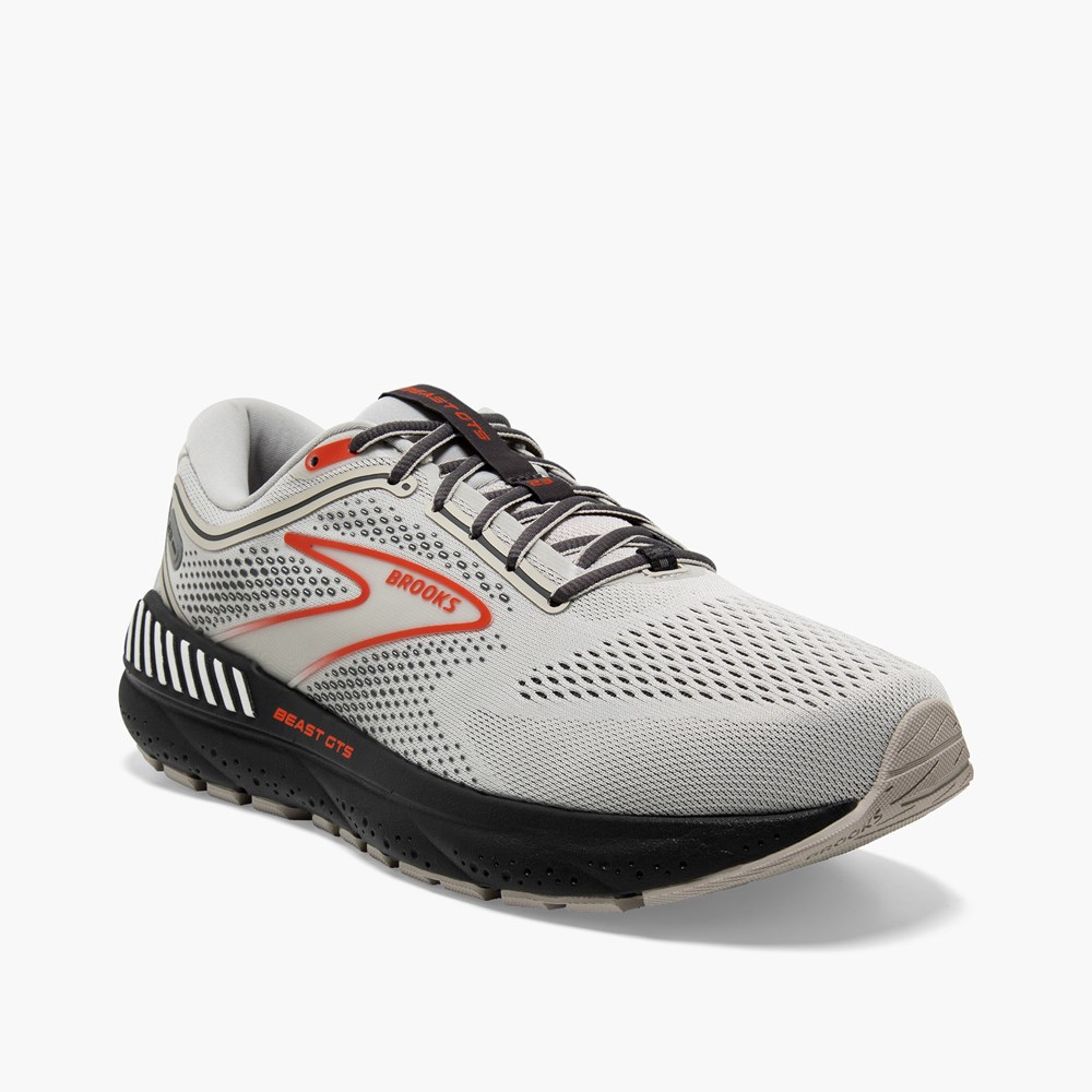 Men Brooks Beast GTS 23 Running Shoes Grey / Deep Red | NAGD60842