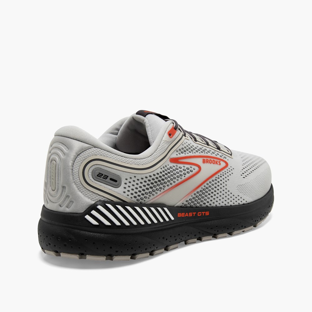 Men Brooks Beast GTS 23 Running Shoes Grey / Deep Red | NAGD60842