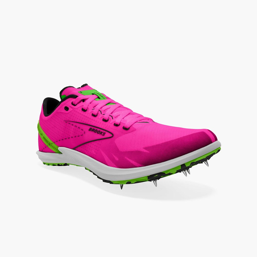 Men Brooks Draft XC Cross Country with Spikes Running Shoes Pink / Green / Black | FWNH54963