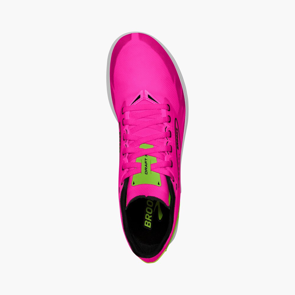 Men Brooks Draft XC Cross Country with Spikes Running Shoes Pink / Green / Black | FWNH54963