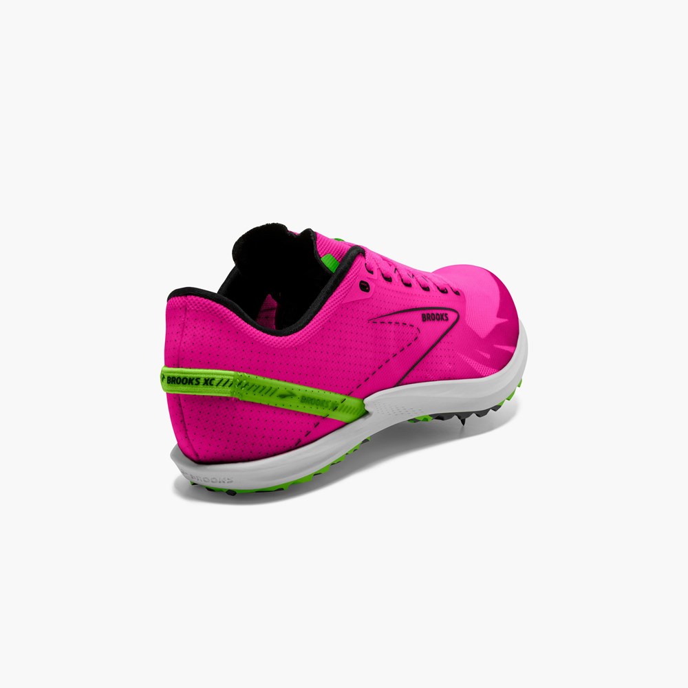 Men Brooks Draft XC Cross Country with Spikes Running Shoes Pink / Green / Black | FWNH54963