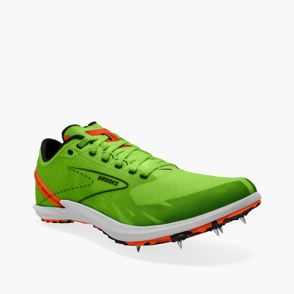 Men Brooks Draft XC Cross Country with Spikes Running Shoes Green / Red Orange / White | IFRD84072