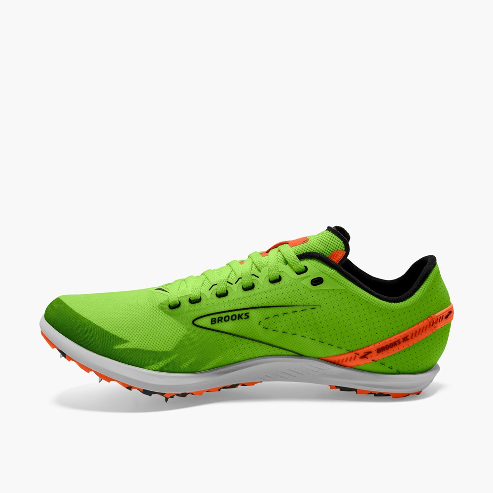 Men Brooks Draft XC Cross Country with Spikes Running Shoes Green / Red Orange / White | IFRD84072