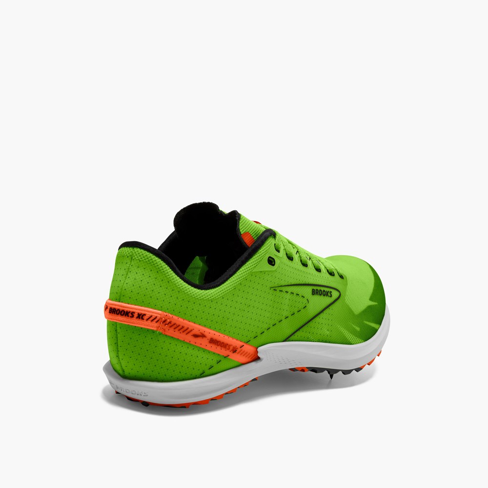 Men Brooks Draft XC Cross Country with Spikes Running Shoes Green / Red Orange / White | IFRD84072