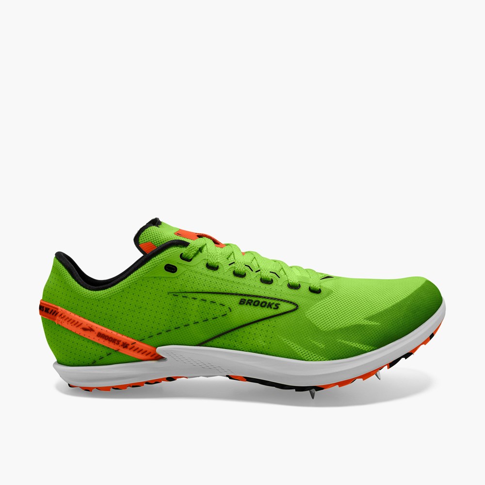 Men Brooks Draft XC Cross Country with Spikes Running Shoes Green / Red Orange / White | IFRD84072