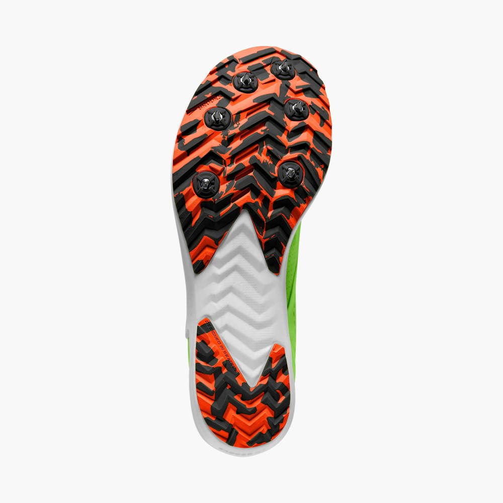 Men Brooks Draft XC Cross Country with Spikes Track Spikes Green / Red Orange / White | QAPO70125