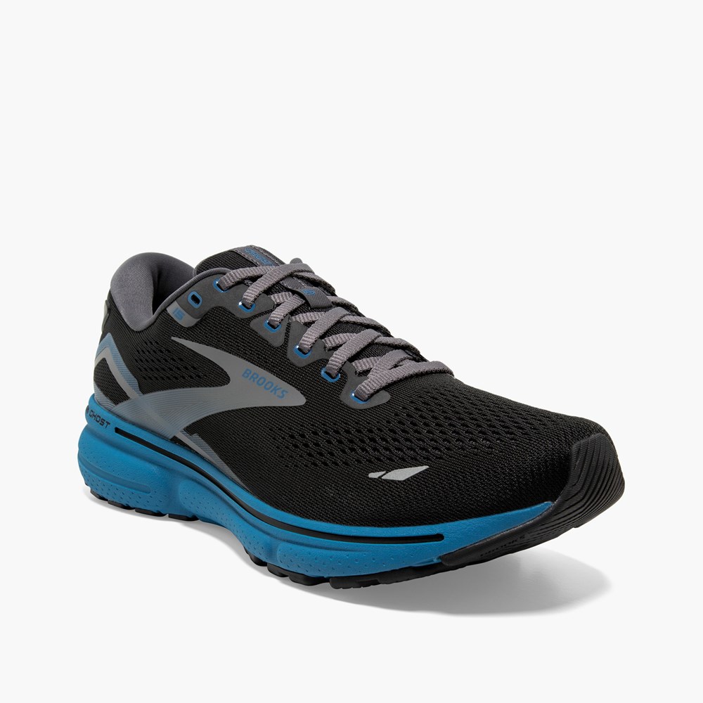 Men Brooks Ghost 15 Running Shoes Black / Grey / White | VMSN10293