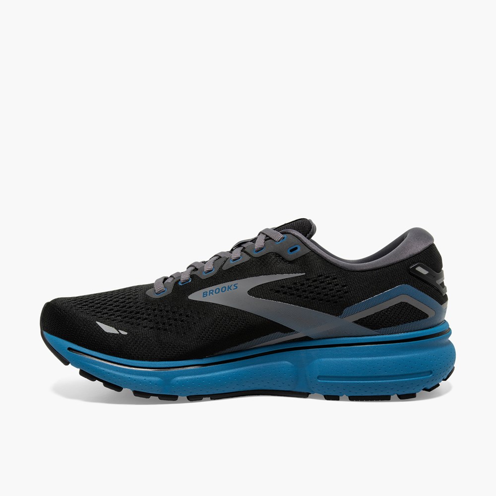 Men Brooks Ghost 15 Running Shoes Black / Grey / White | VMSN10293