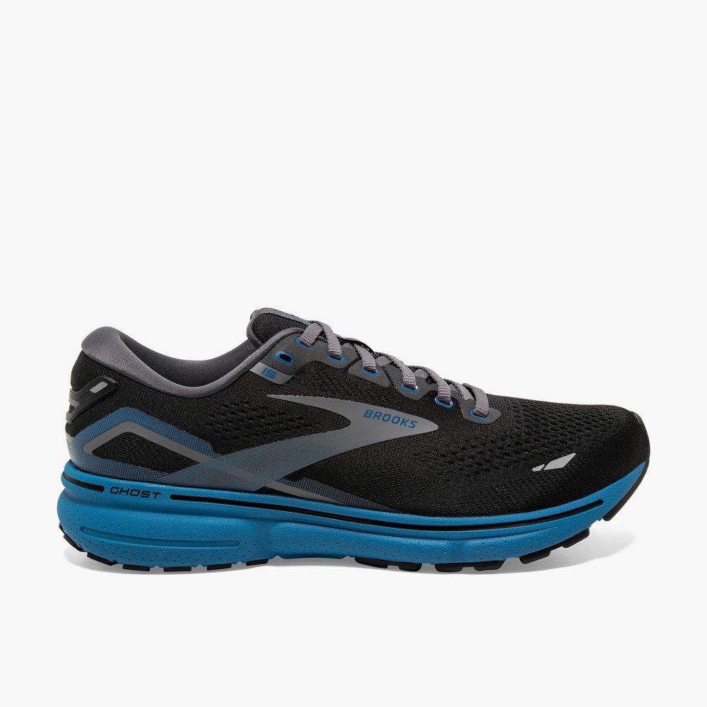 Men Brooks Ghost 15 Running Shoes Black / Grey / White | VMSN10293