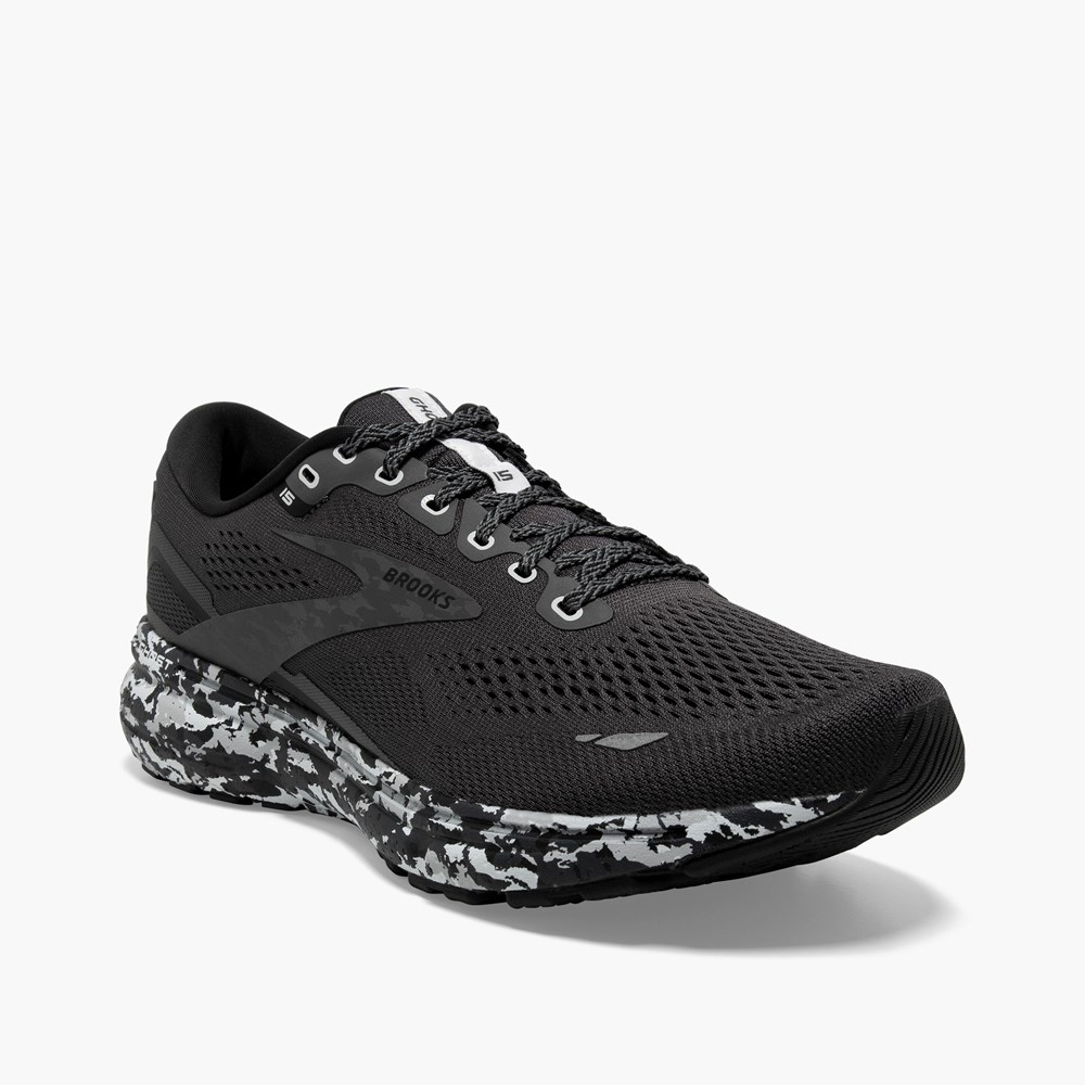 Men Brooks Ghost 15 Running Shoes Black / Grey / White | LIHE60549