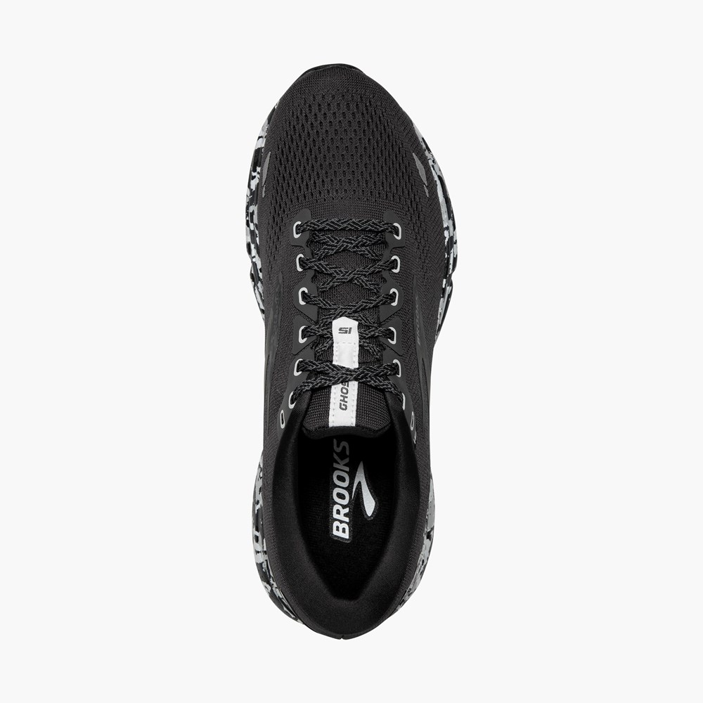 Men Brooks Ghost 15 Running Shoes Black / Grey / White | LIHE60549