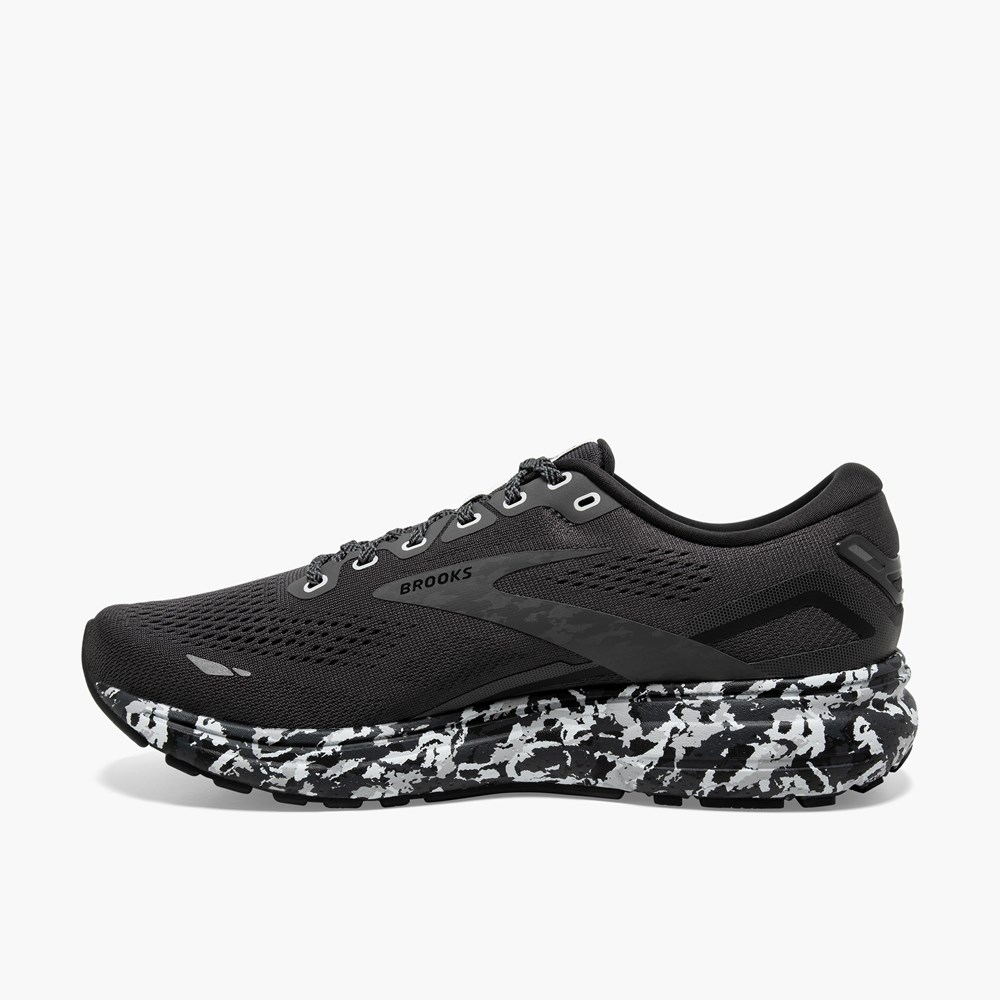 Men Brooks Ghost 15 Running Shoes Black / Grey / White | LIHE60549