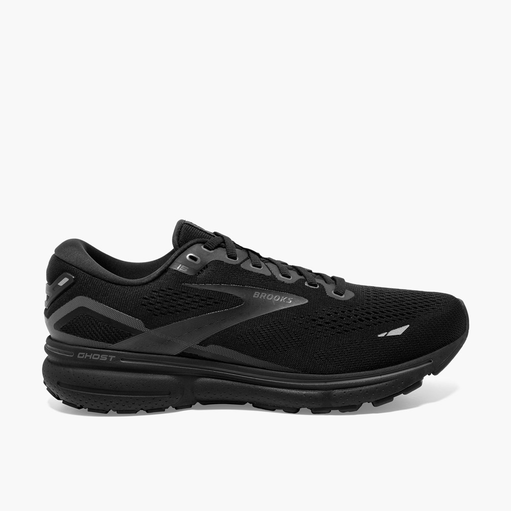 Men Brooks Ghost 15 Walking Shoes Black / Black | BWUK17803