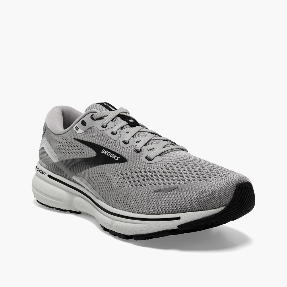 Men Brooks Ghost 15 Walking Shoes Grey / Light Green | LMHK84791