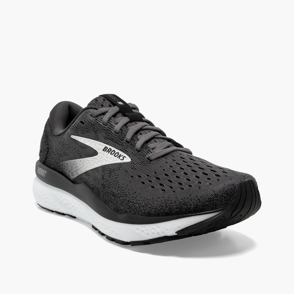 Men Brooks Ghost 16 Road Running Shoes Black / Grey / White | CPMV98104