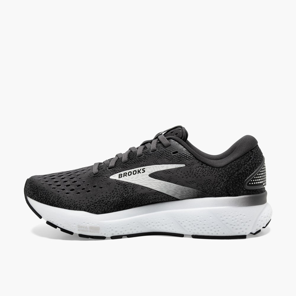 Men Brooks Ghost 16 Road Running Shoes Black / Grey / White | HDBJ84037