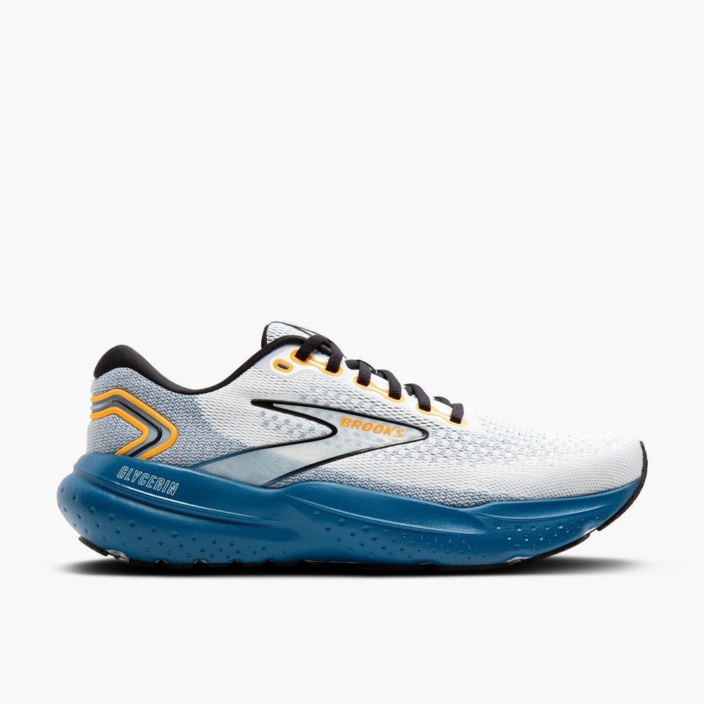 Men Brooks Glycerin 21 Running Shoes White / Blue / Orange | GYKB80427