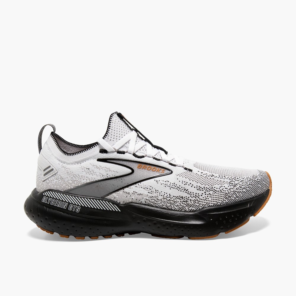 Men Brooks Glycerin StealthFit GTS 21 Walking Shoes White / Grey / Black | VPUZ40358