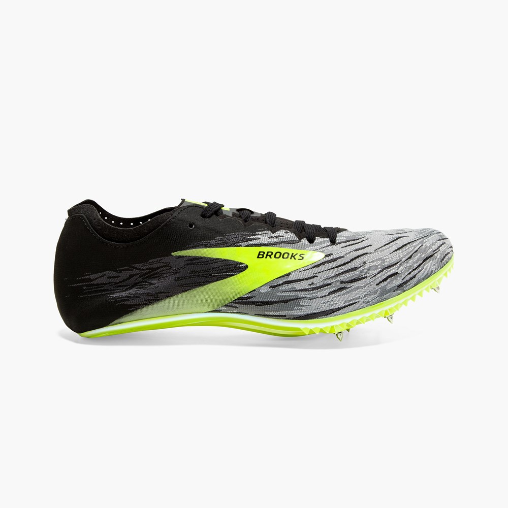 Men Brooks QW-K v4 Track Spikes Black / Grey | WQVK54018