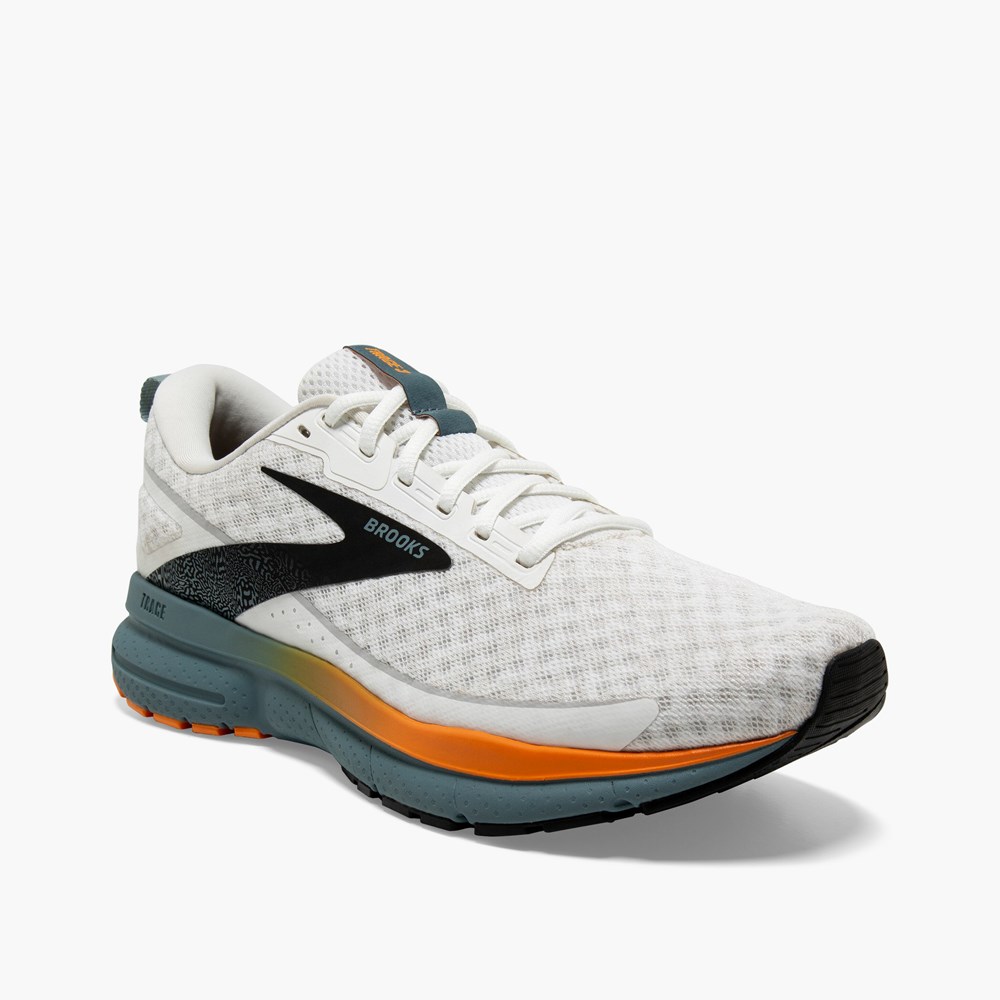 Men Brooks Trace 3 Walking Shoes White / Orange / Blue | WLEZ63980