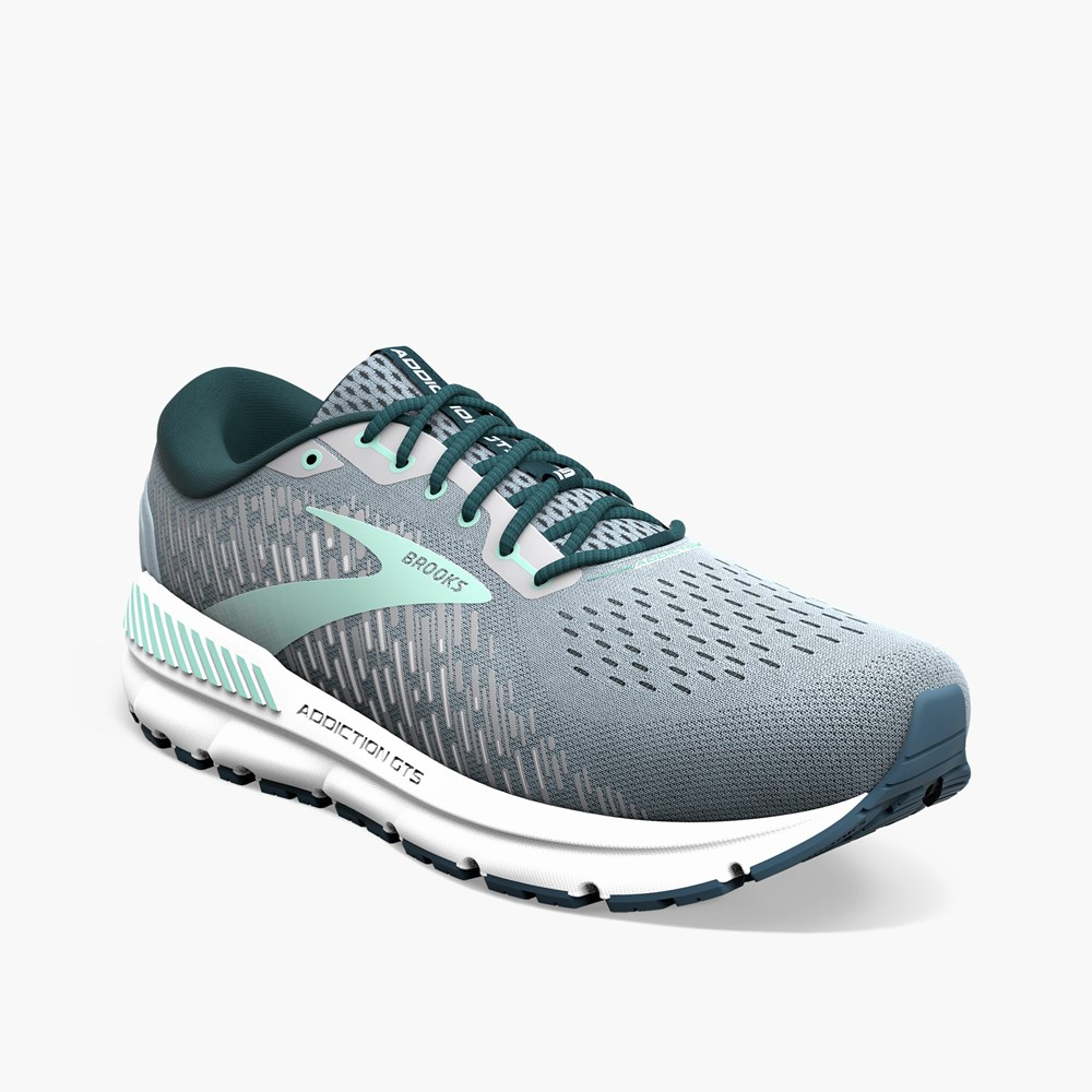 Women Brooks Addiction 15 Road Running Shoes Grey / Navy / Light Turquoise | GVWT91247