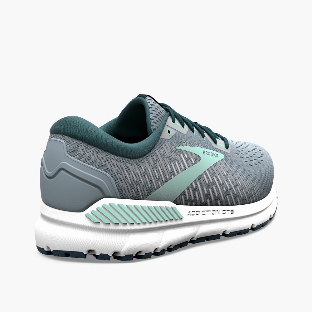 Women Brooks Addiction 15 Road Running Shoes Grey / Navy / Light Turquoise | GVWT91247