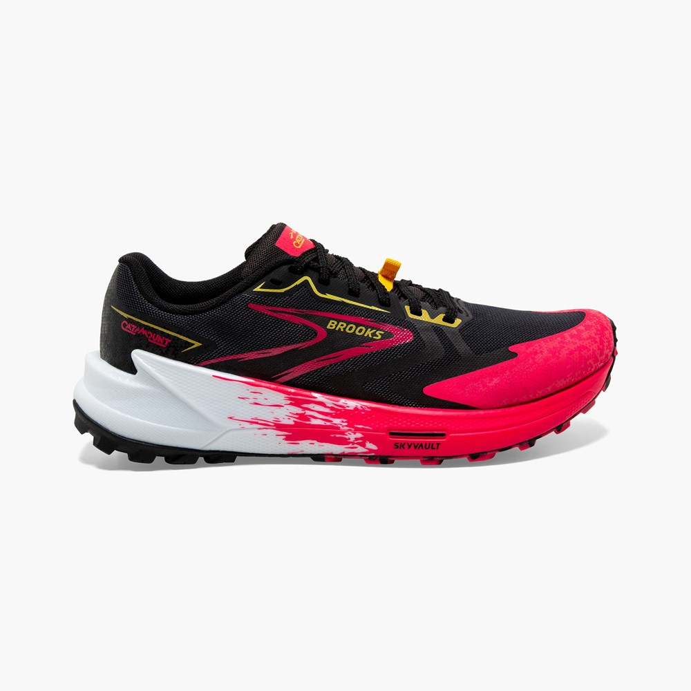 Women Brooks Catamount 3 Speed Hiking Shoes Black / Pink / Lemon | LVWA38016