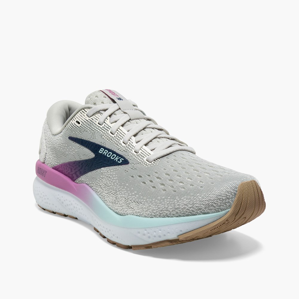 Women Brooks Ghost 16 Road Walking Shoes White / Grey / Blue | OLRW94301