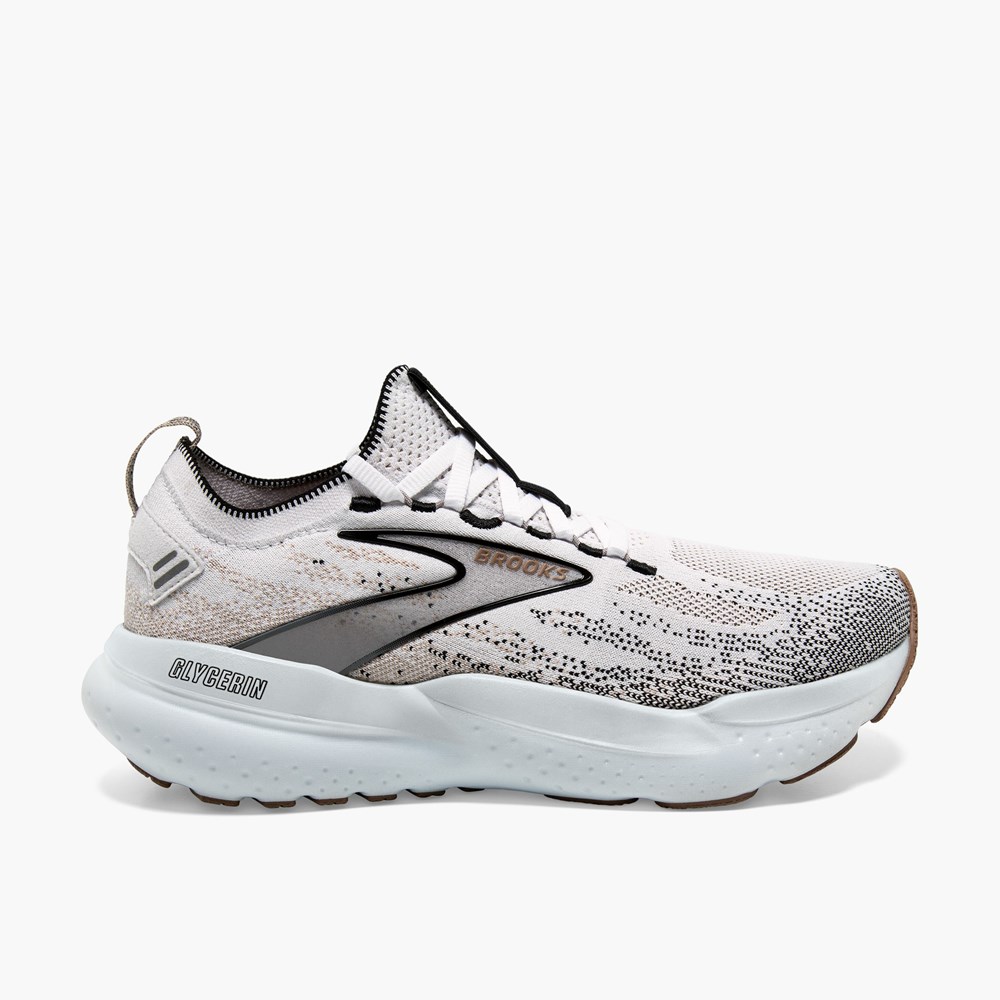 Women Brooks Glycerin StealthFit 21 Running Shoes White / Grey / Black | VTKL59286