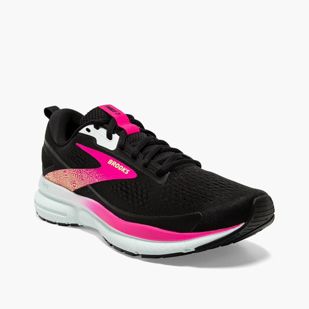 Women Brooks Trace 3 Road Running Shoes Black / Blue / Pink | QSMH32670