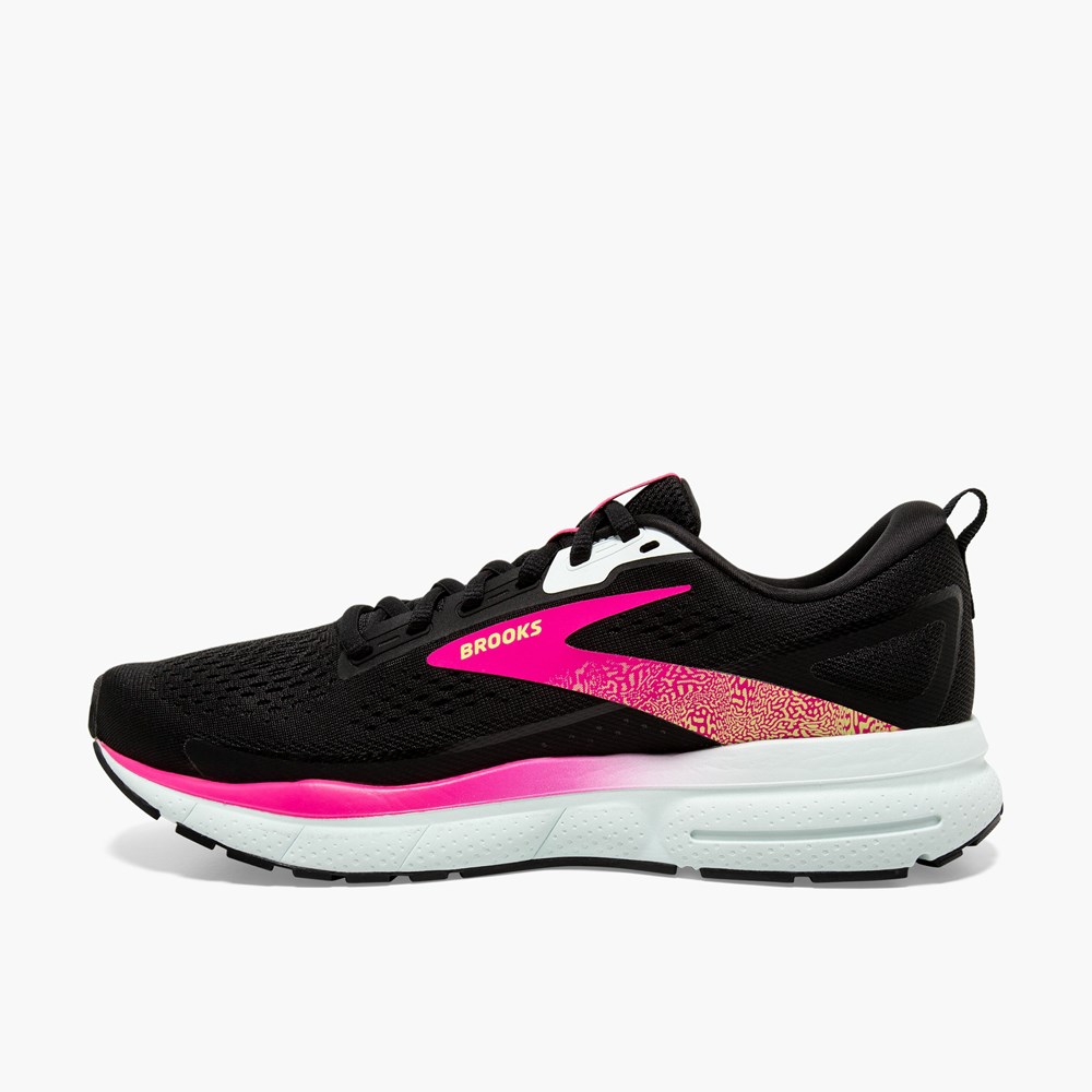 Women Brooks Trace 3 Road Running Shoes Black / Blue / Pink | QSMH32670