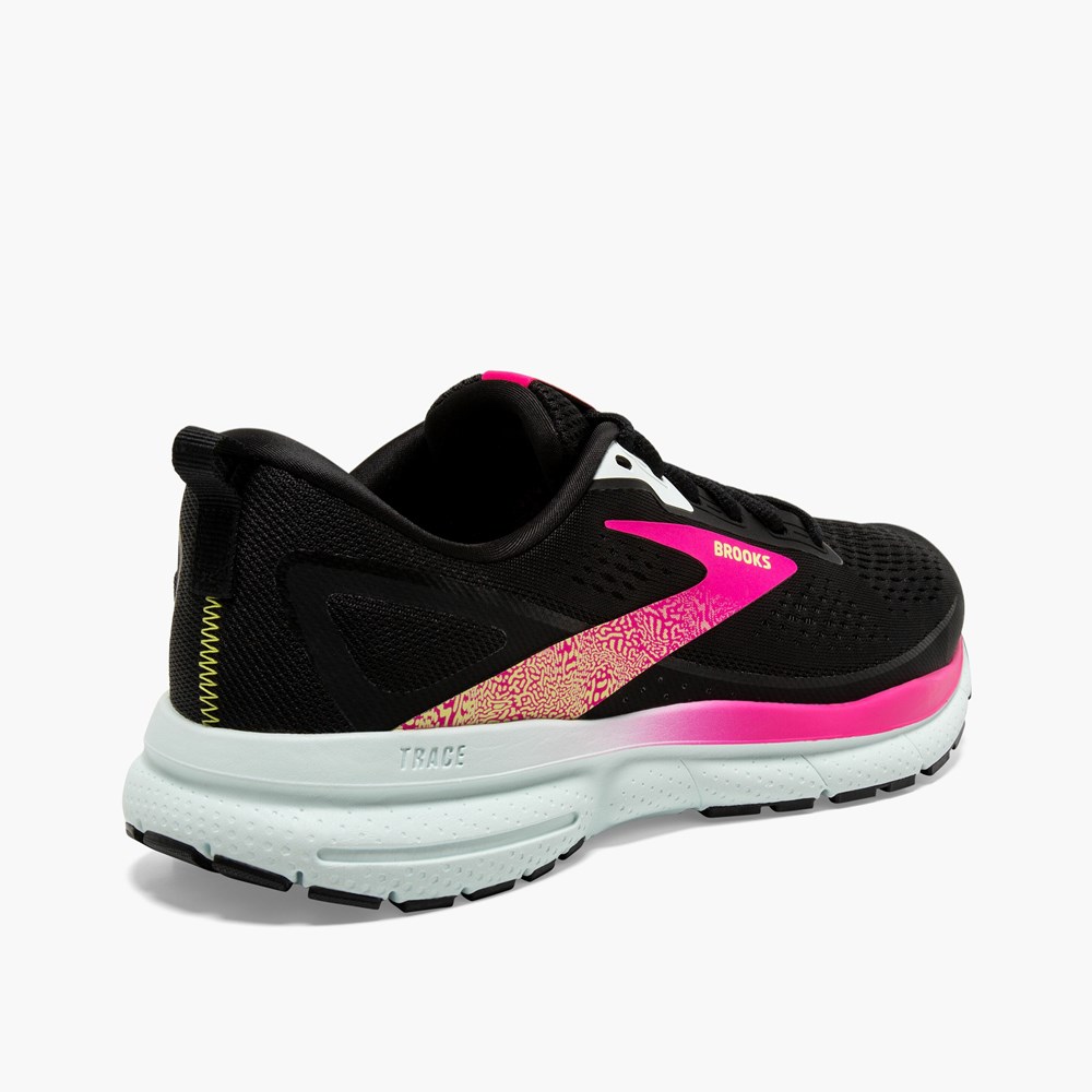 Women Brooks Trace 3 Road Running Shoes Black / Blue / Pink | QSMH32670